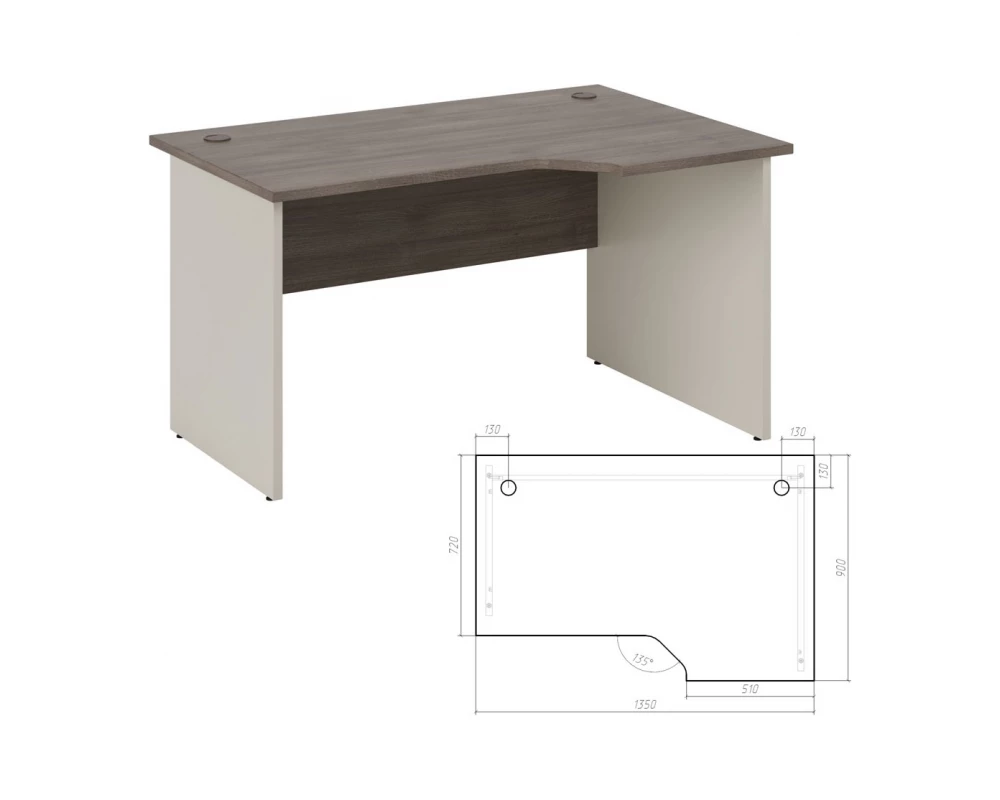 Стол эргономичный правый 135 New Line Дуб Шамони темный