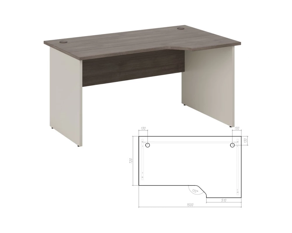 Стол эргономичный правый 150 New Line Дуб Шамони темный