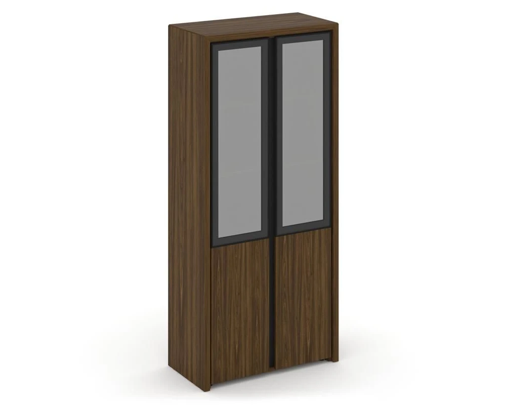 Шкаф высокий широкий (2 низких фасада ЛДСП + 2 средних фасада стекло сатин в раме) Корнер / Corner