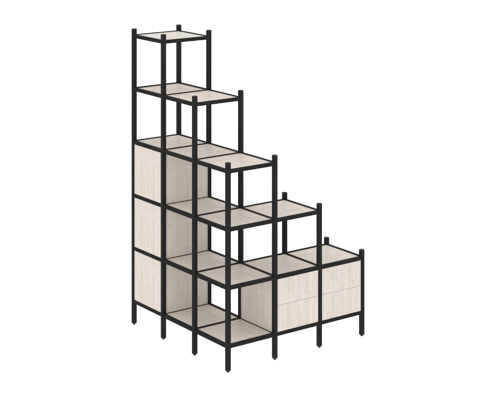 Угловой внешний стеллаж наборный L-59 1278x1278x2280 Loft