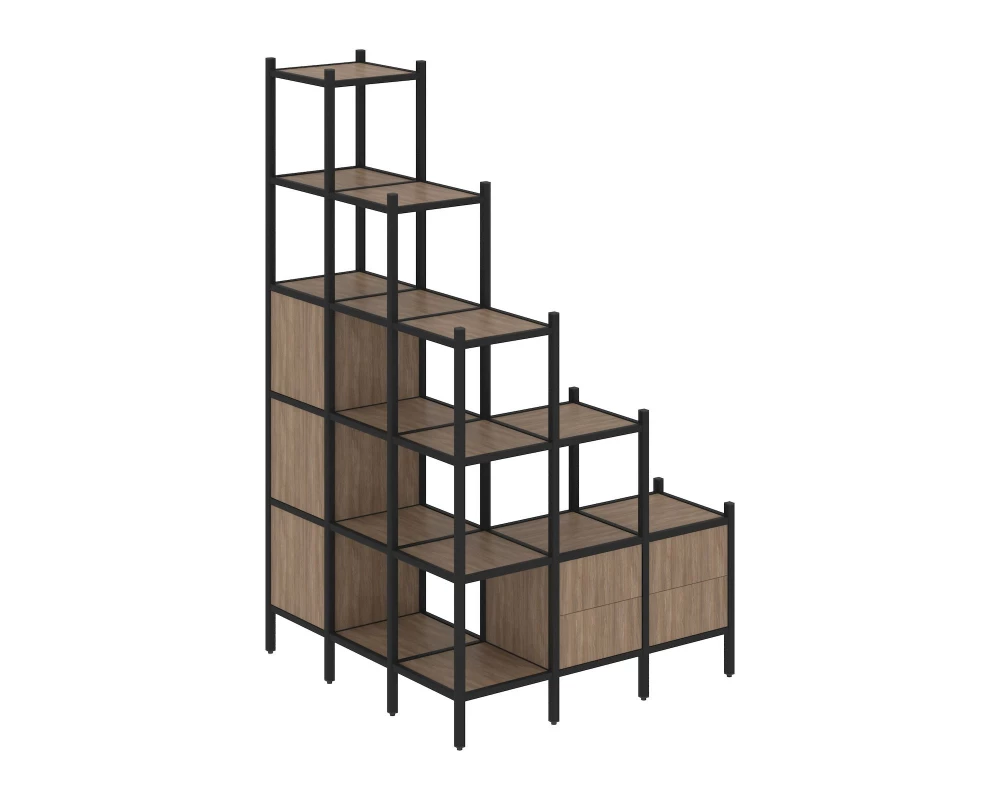 Угловой внешний стеллаж наборный L-59 1278x1278x2280 Loft