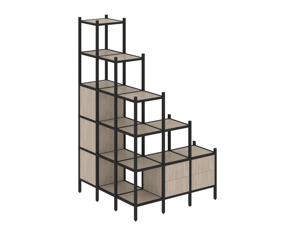 Угловой внешний стеллаж наборный L-59 1278x1278x2280 Loft