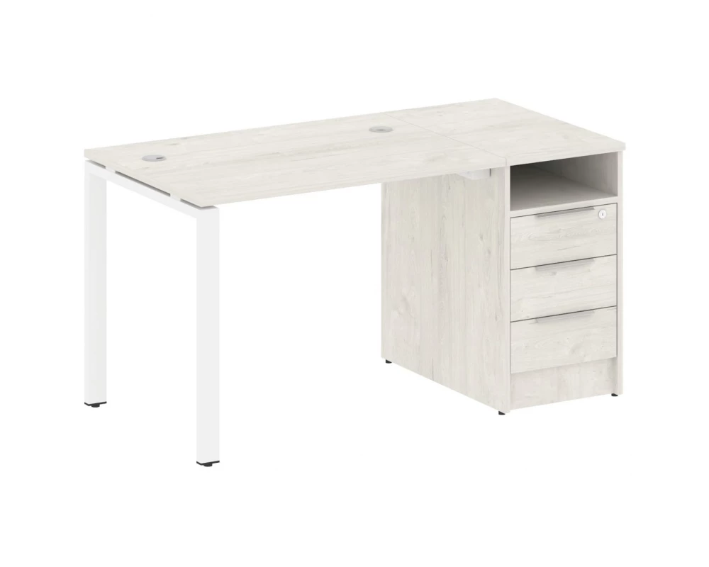 Рабочая станция на П-образном м/к с опорной тумбой 141,2x72x75 Metal System