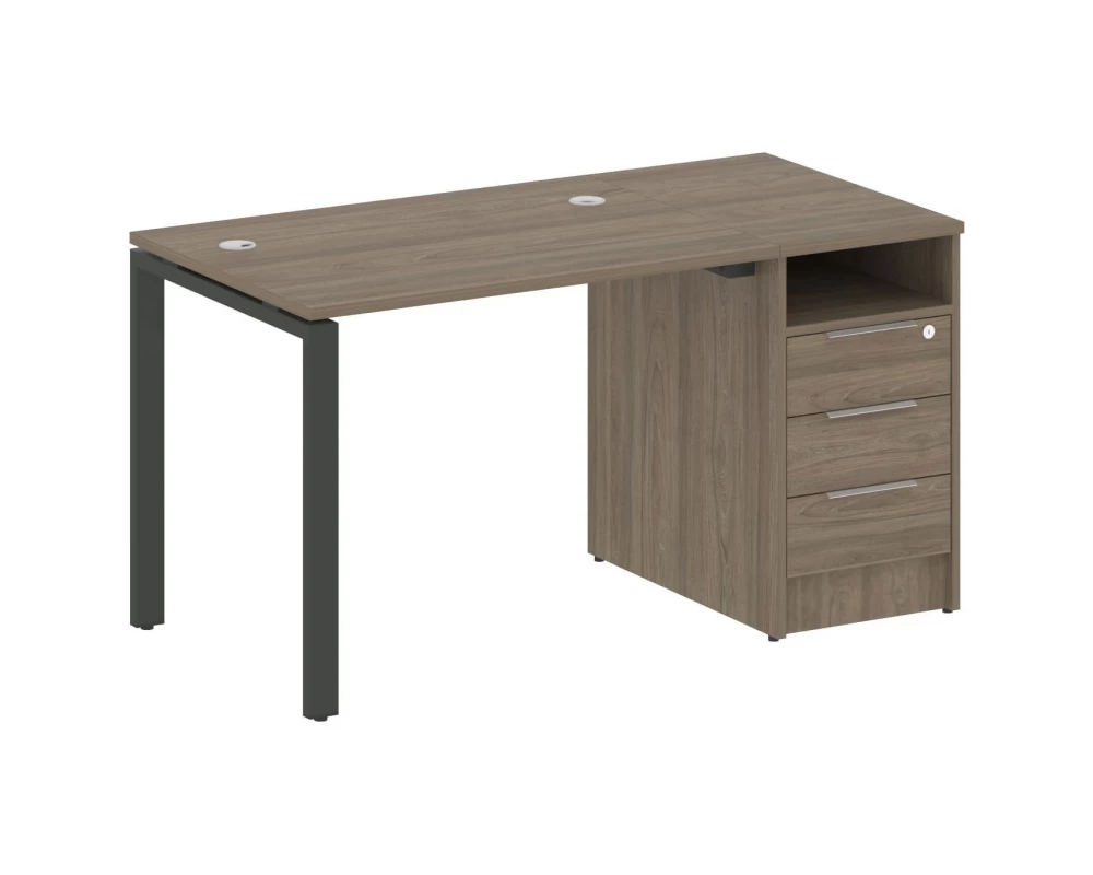 Рабочая станция на П-образном м/к с опорной тумбой 141,2x72x75 Metal System