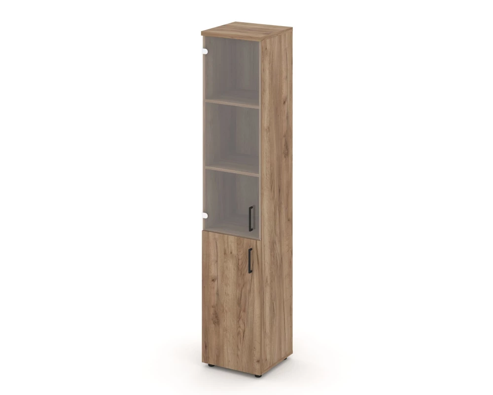 Шкаф высокий узкий комби прозр. стекло левый 400x400x1982 зад. стенка HDF Style Project