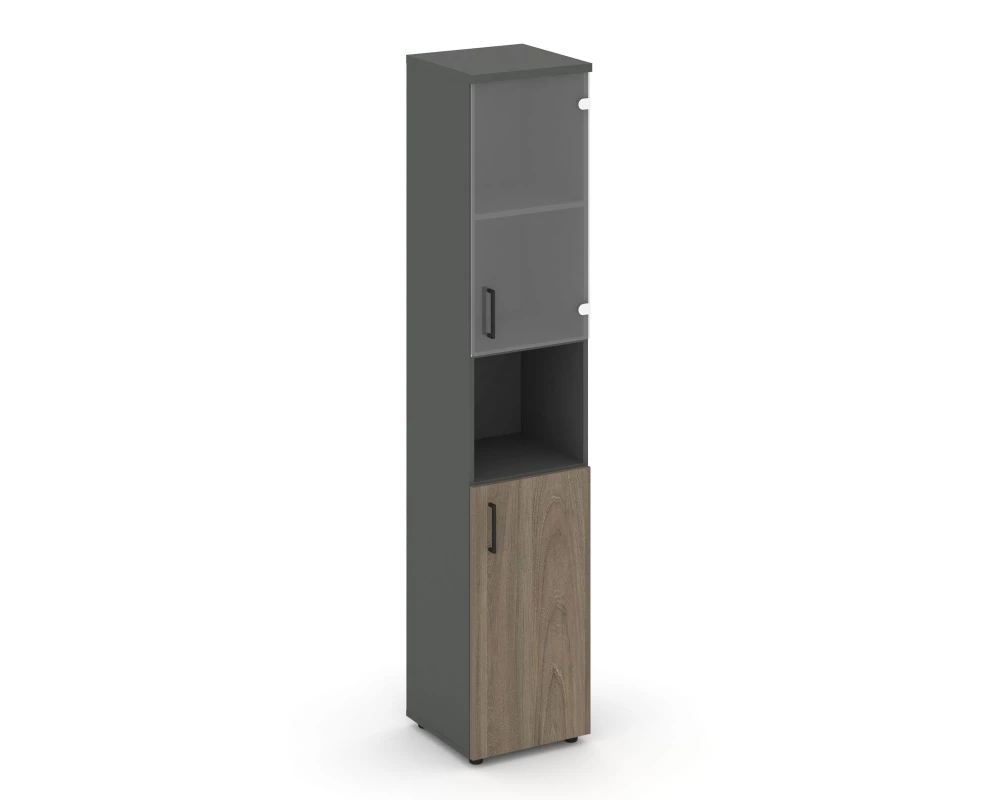 Шкаф высокий узкий с нишей прозр. стекло правый 400x400x1982 зад. стенка HDF Style Project