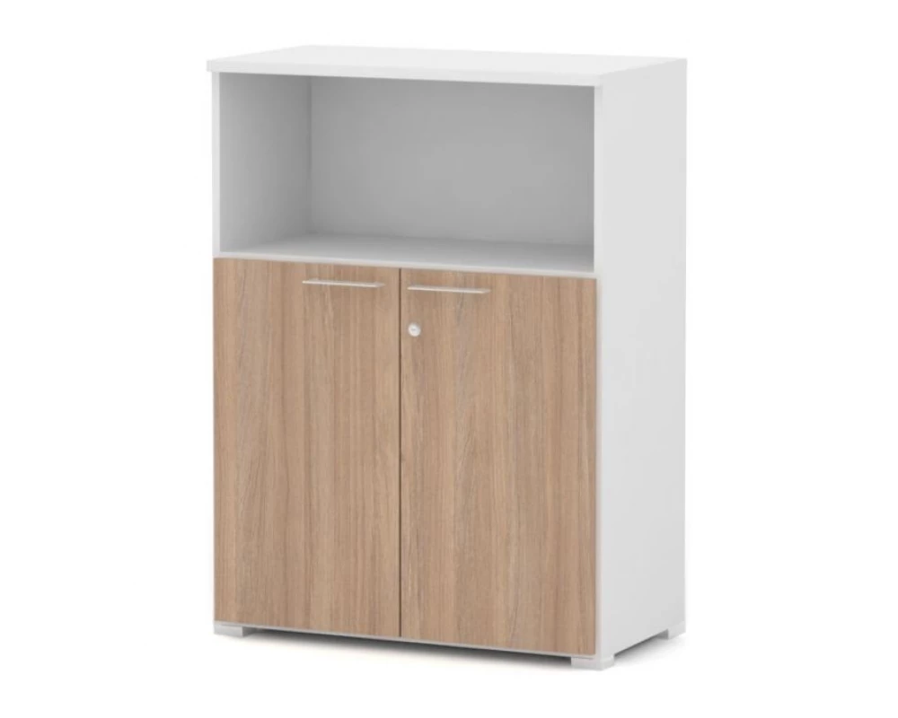 Шкаф комбинированный широкий низкий с замком, 80х42х108 Smart Director Дуб медовый/Белый премиум